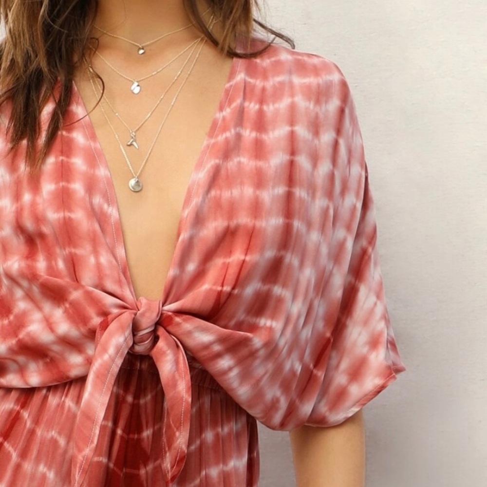 Plunging Neck Knot Front Tie Dye Palazzo Jumpsuit